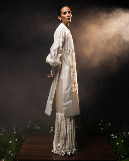 Neckline tassel fringe kurta + Fringed trouser set