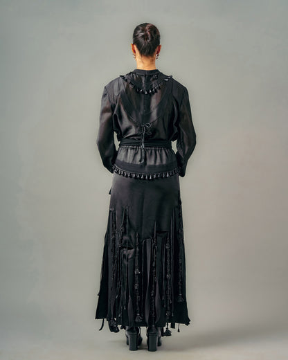 Tube patchwork top + Cut-out tassels skirt set