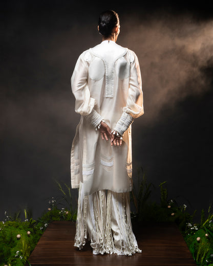 Neckline tassel fringe kurta + Fringed trouser set