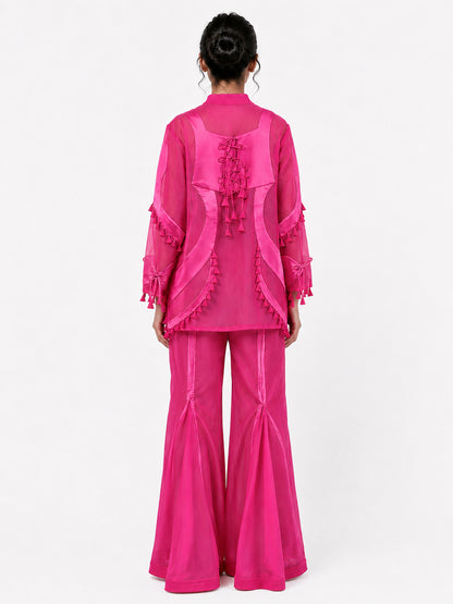 Sculptural scallop kurta + Godet flared trouser set