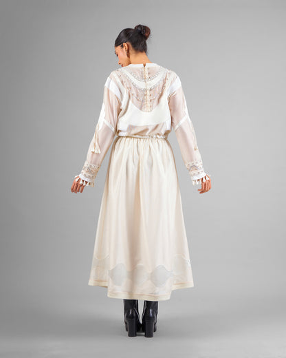 Ornament gathered top + Flared patchwork skirt