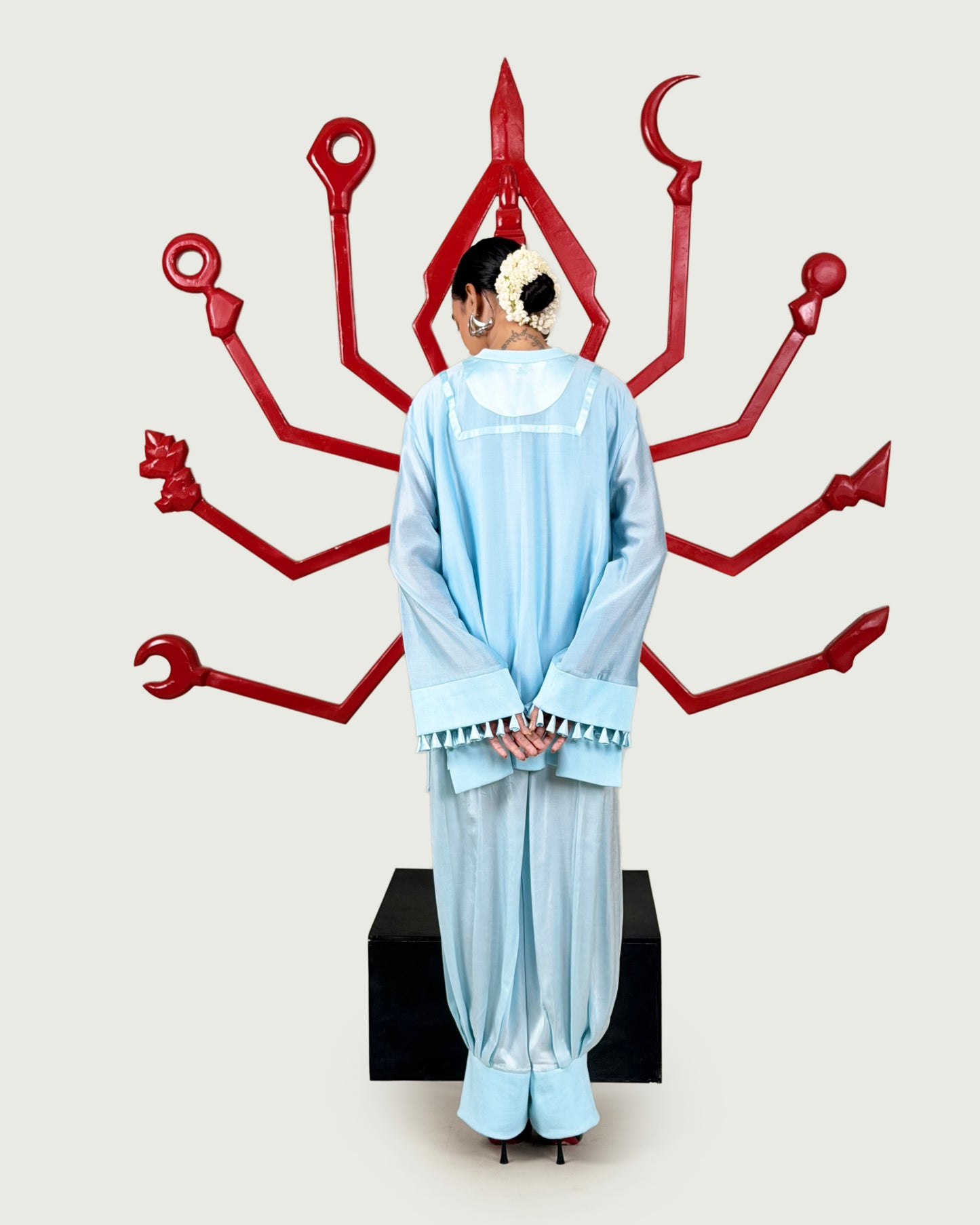 Rib kurta + Pleated trouser set