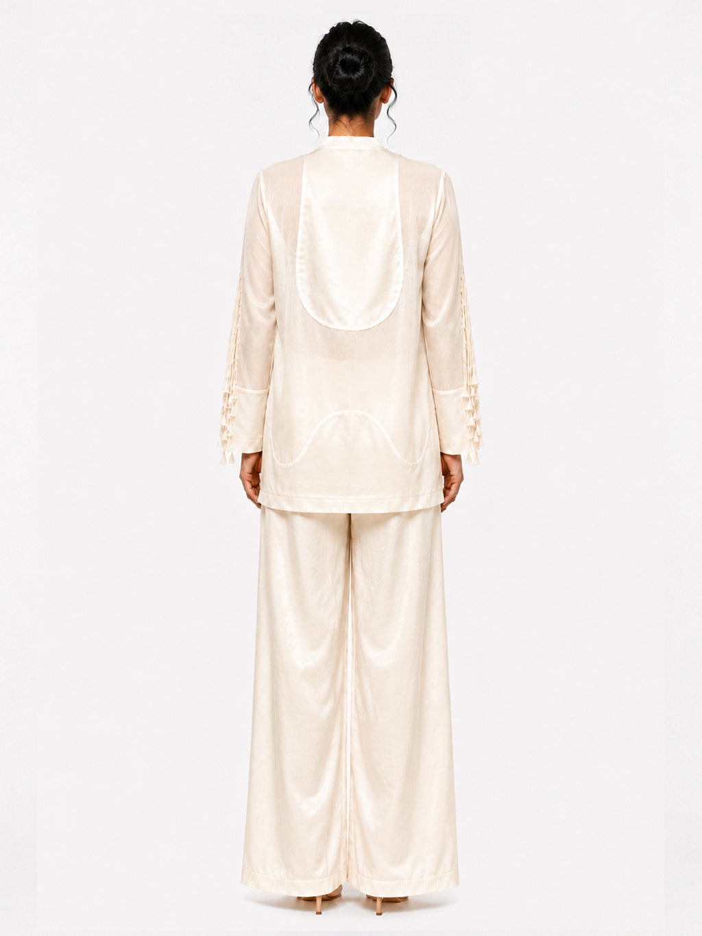 Cut-out tassels jacket + Broad trouser set