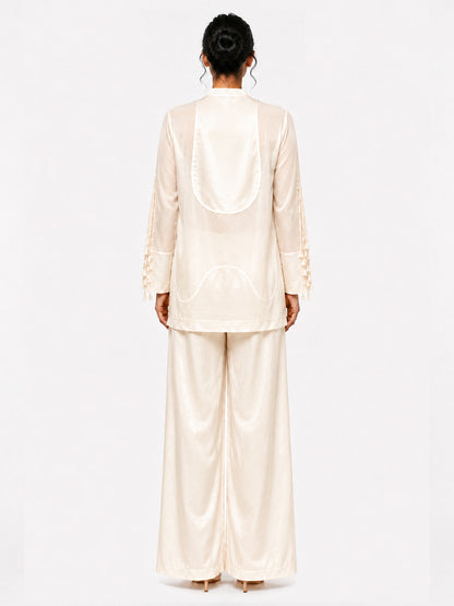 Cut-out tassels jacket + Broad trouser set