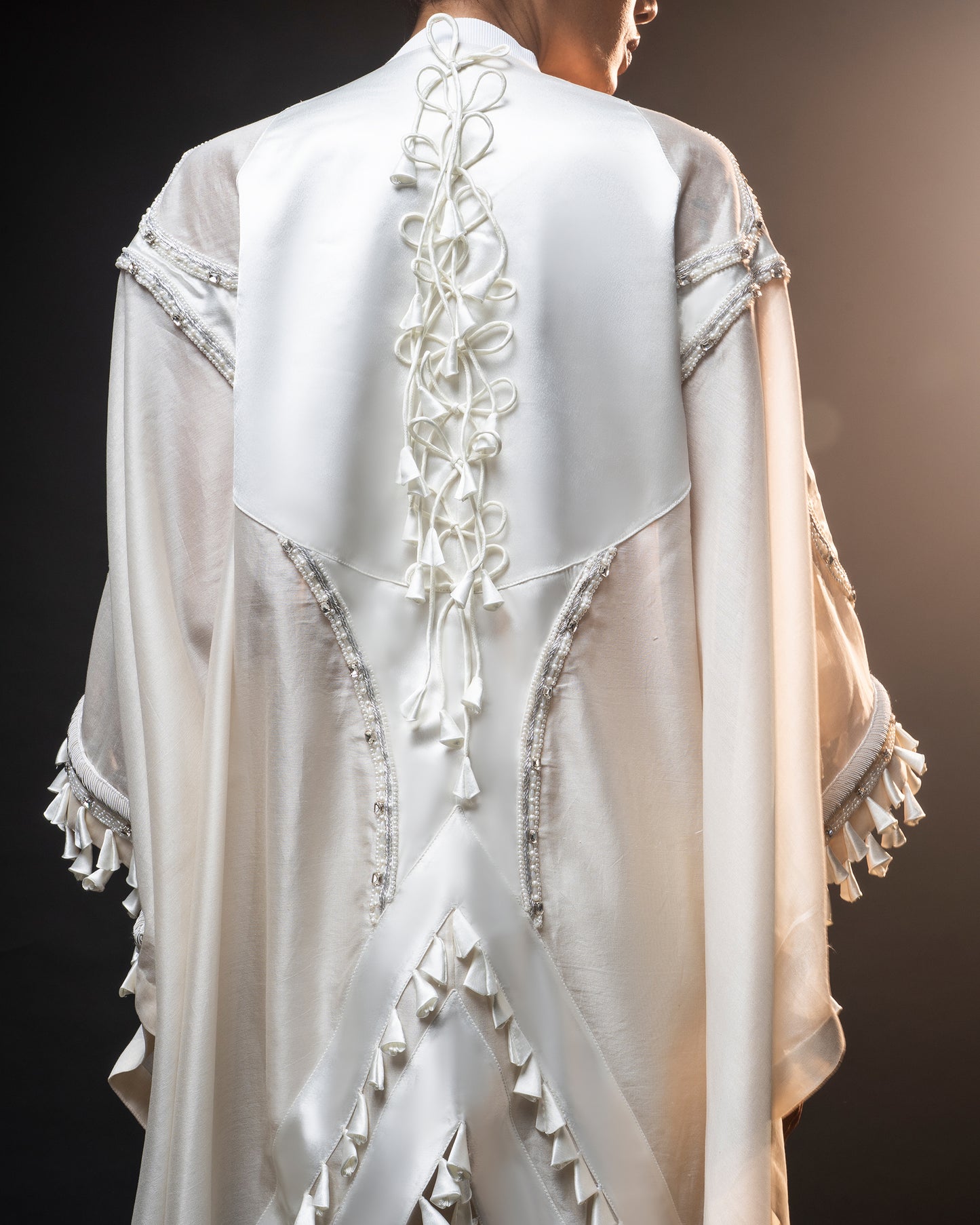 Sculptural dhoti drape kaftan + Wide leg trouser set