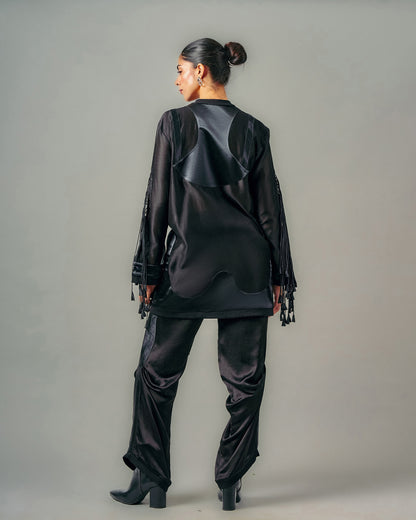 Cut-out tassels jacket + Pick-up trouser set