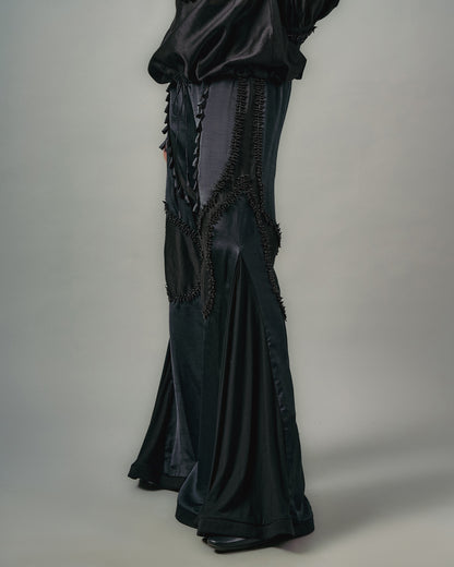 Cross gathered top + Sheer insert godet trouser set
