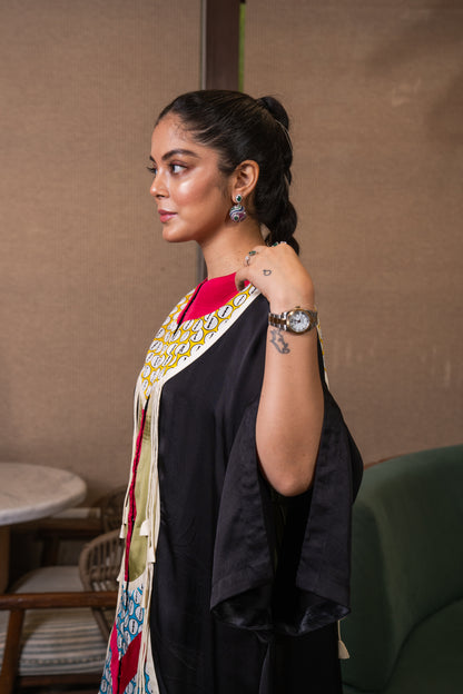 Patchwork cowled kaftan set