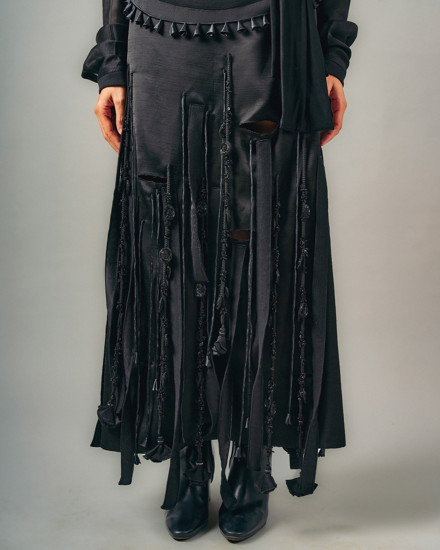 Tube patchwork top + Cut-out tassels skirt set
