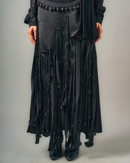 Tube patchwork top + Cut-out tassels skirt set