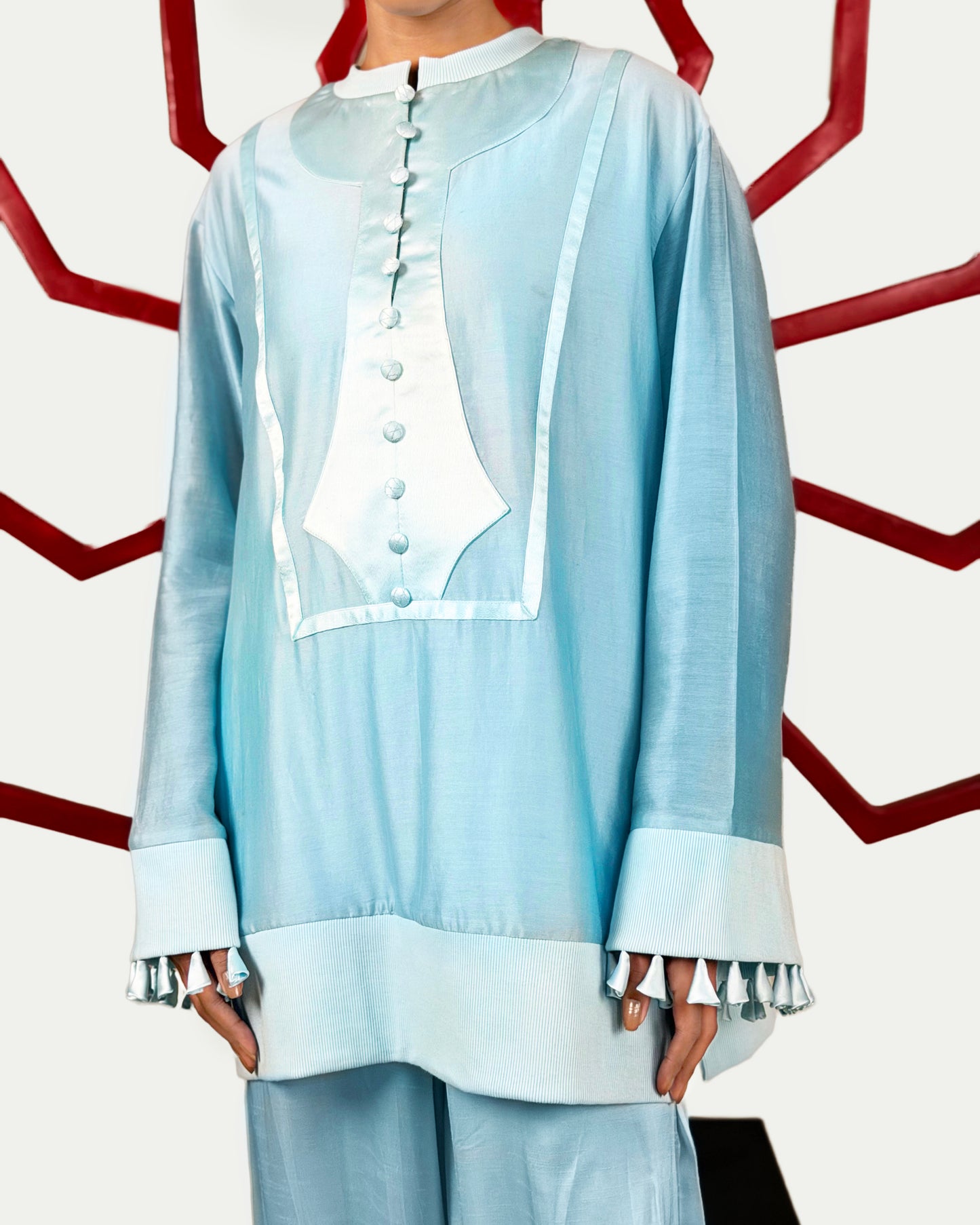 Rib kurta + Pleated trouser set