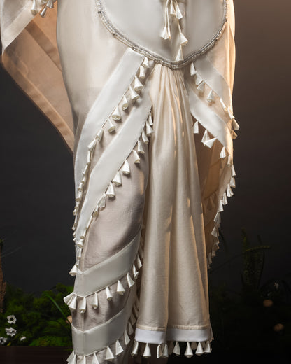Sculptural dhoti drape kaftan + Scallop tassel trouser set