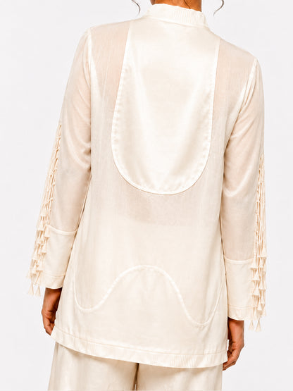 Cut-out tassels jacket + Broad trouser set