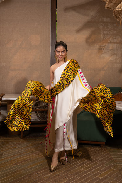 Cross drape one shoulder set