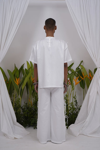 Draw stringed panel detailed broad pant