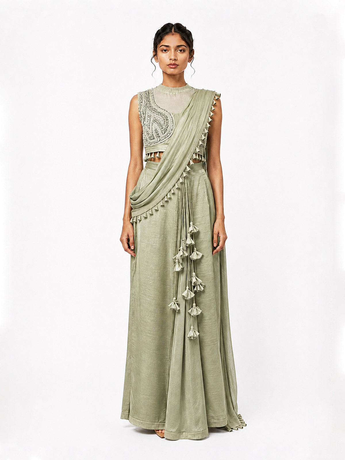 Ornament blouse + Godet saree skirt set