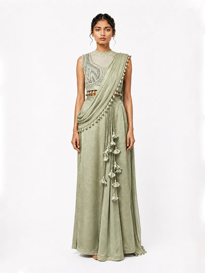 Ornament blouse + Godet saree skirt set