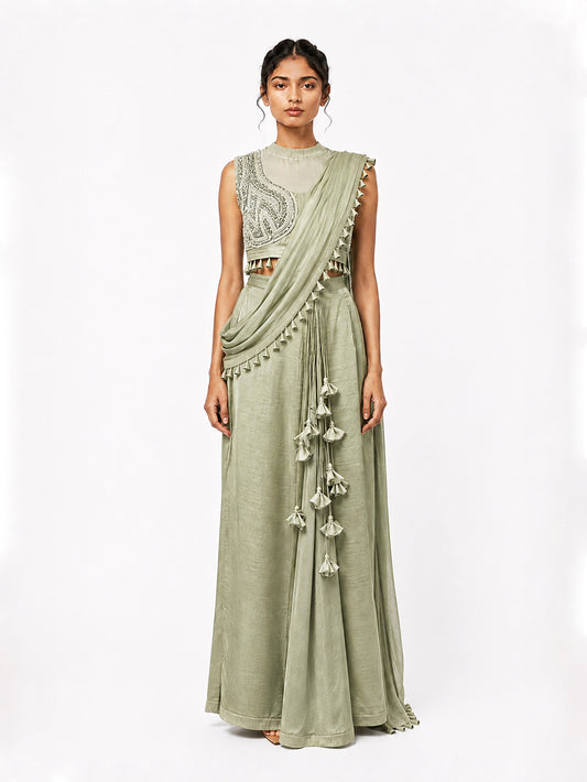 Ornament blouse + Godet saree skirt set