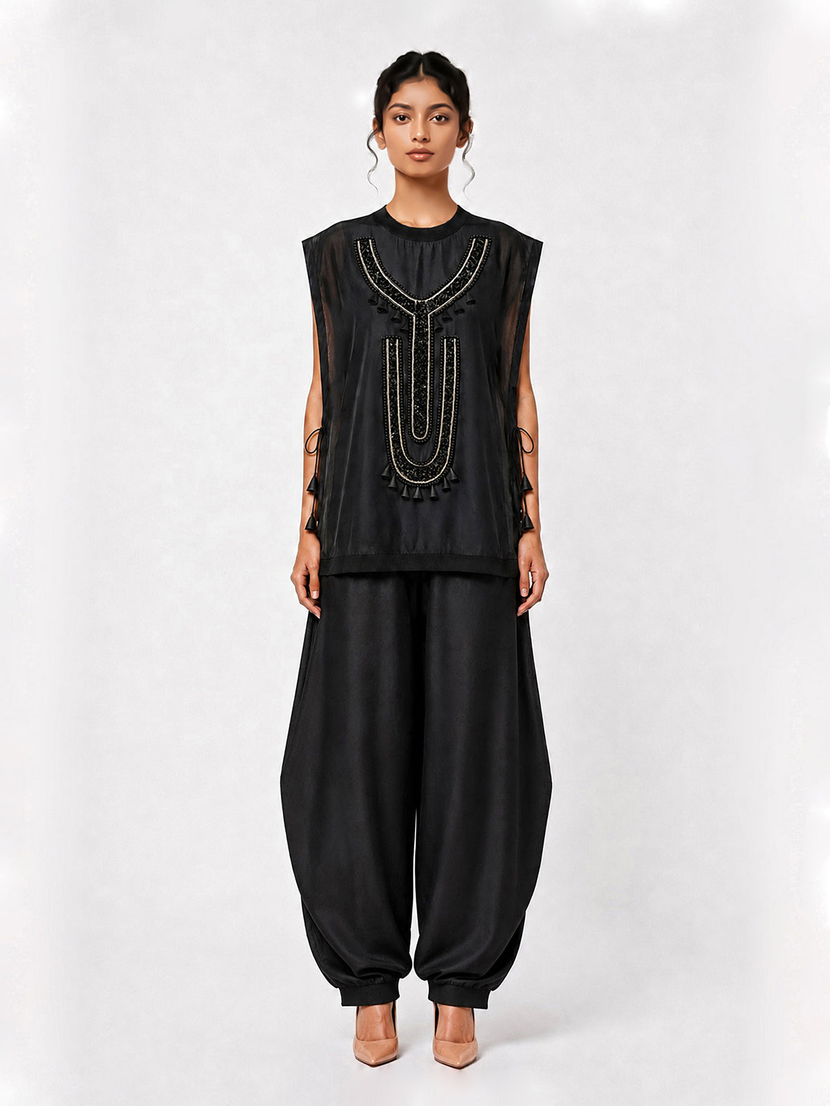 Sculptural vest + Pleated trouser set