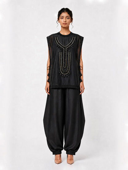 Sculptural vest + Pleated trouser set