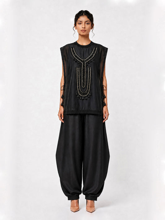 Sculptural vest + Pleated trouser set