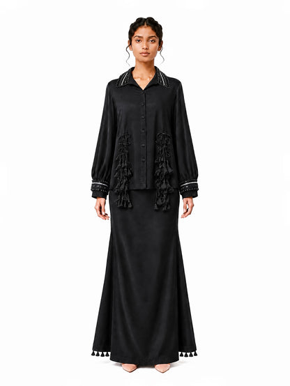 Tassel fringe shirt + Godet skirt set