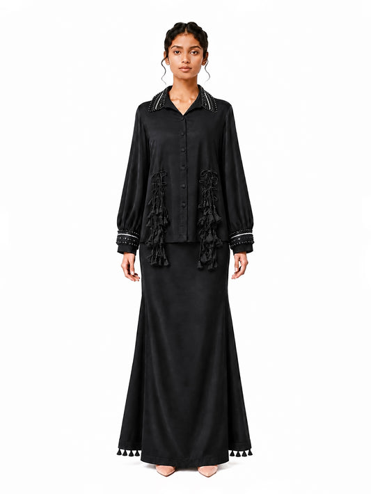 Tassel fringe shirt + Godet skirt set